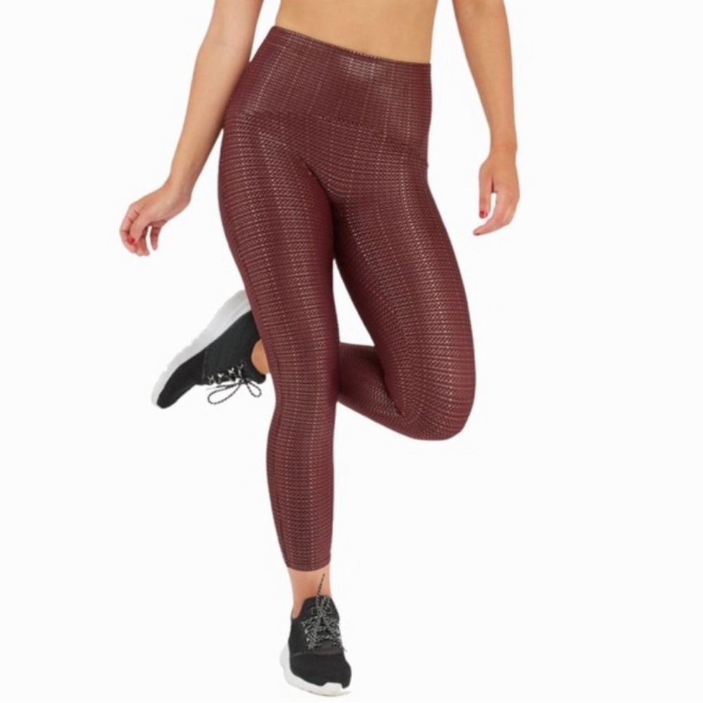 SPANX Booty Boost Active 7/8 Leggings in Metallic Mist Wine/Rose Gold - Picture 2 of 13